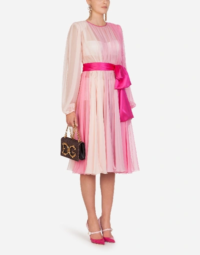 Shop Dolce & Gabbana Long-sleeved Chiffon Longuette Dress In Pink