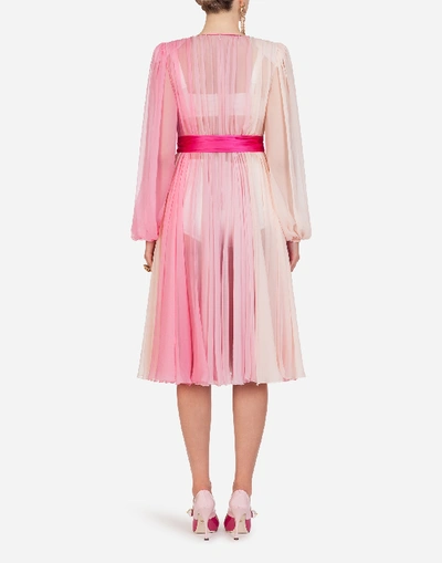 Shop Dolce & Gabbana Long-sleeved Chiffon Longuette Dress In Pink