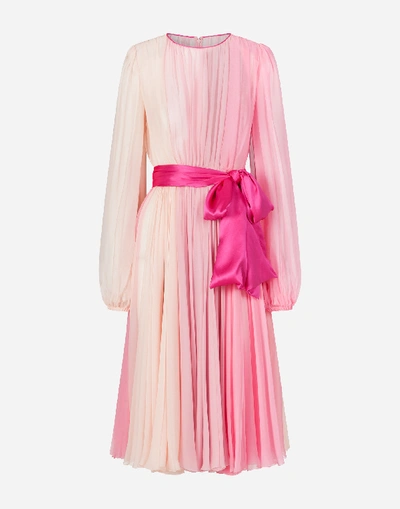 Shop Dolce & Gabbana Long-sleeved Chiffon Longuette Dress In Pink