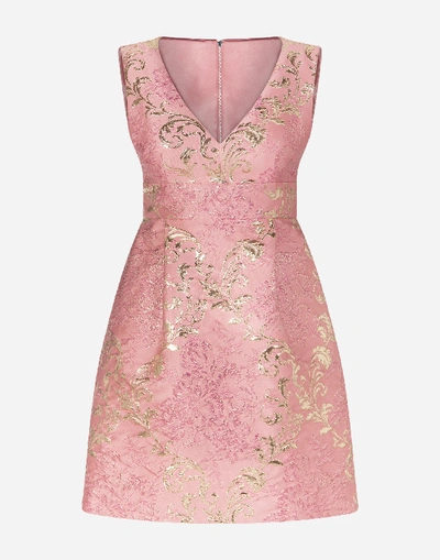 Shop Dolce & Gabbana Short Floral Jacquard Lamé Dress In Pink