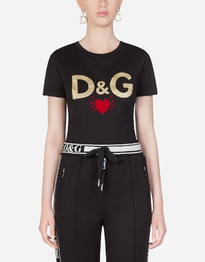 Shop Dolce & Gabbana Jersey T-shirt With Printed Logo In Black