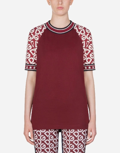 Shop Dolce & Gabbana Short-sleeved Jersey T-shirt With Dg Logo Print In Bordeaux