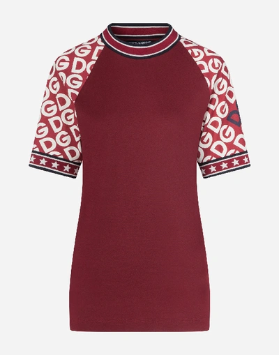 Shop Dolce & Gabbana Short-sleeved Jersey T-shirt With Dg Logo Print In Bordeaux