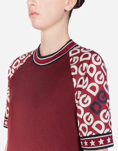 Shop Dolce & Gabbana Short-sleeved Jersey T-shirt With Dg Logo Print In Bordeaux