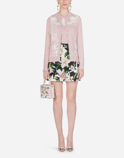 Shop Dolce & Gabbana Cashmere And Silk Cardigan With Lace Details In Pink