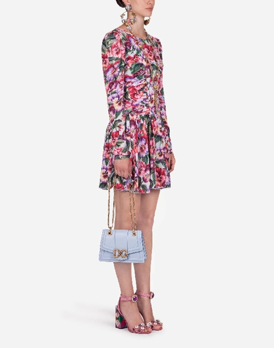 Shop Dolce & Gabbana Short Violet-print Charmeuse Dress In Floral Print