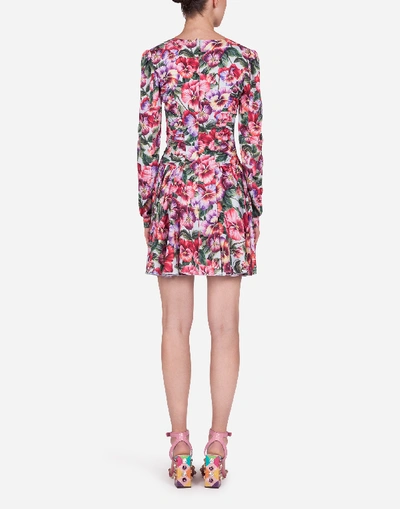 Shop Dolce & Gabbana Short Violet-print Charmeuse Dress In Floral Print