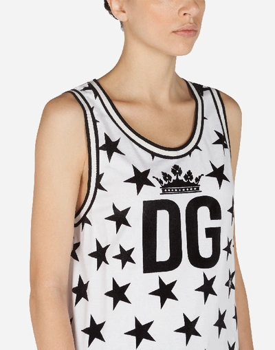 Shop Dolce & Gabbana Millennials Star Print Jersey Tank Top In Cream