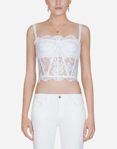 Dolce & Gabbana Chantilly Lace Bustier Top In White