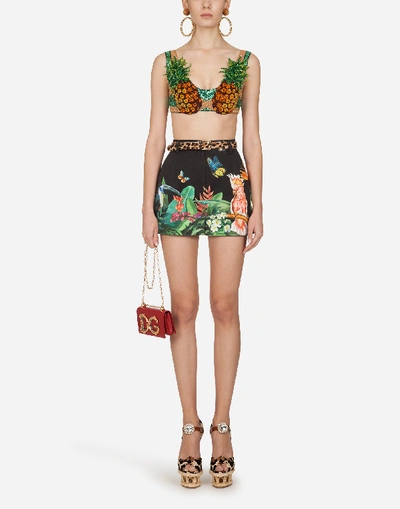 Shop Dolce & Gabbana Shorts In Drill With Tropical Jungle Print In Multicolored