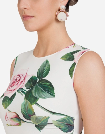 Shop Dolce & Gabbana Sleeveless Tropical Rose Print Charmeuse Top In Floral Print