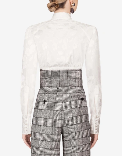 Shop Dolce & Gabbana Silk Jacquard Shirt With Pussy-bow In White