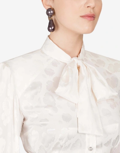 Shop Dolce & Gabbana Silk Jacquard Shirt With Pussy-bow In White