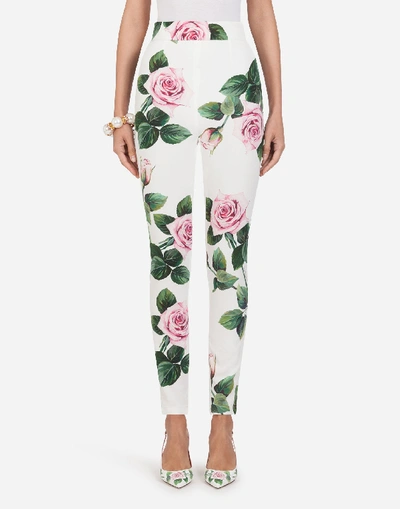 Shop Dolce & Gabbana Cady Fabric Tropical Rose Print Leggings In Floral Print