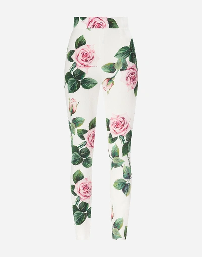Shop Dolce & Gabbana Cady Fabric Tropical Rose Print Leggings In Floral Print