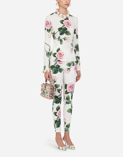 Shop Dolce & Gabbana Cady Fabric Tropical Rose Print Leggings In Floral Print