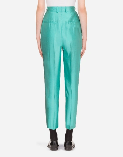 Shop Dolce & Gabbana High-waisted Shantung Pants In Aquamarine