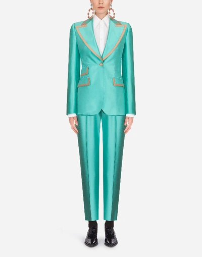 Shop Dolce & Gabbana High-waisted Shantung Pants In Aquamarine