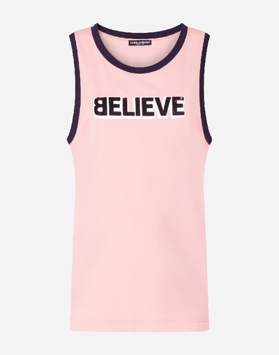 Shop Dolce & Gabbana Jersey Tank Top With Believe Print In Pink