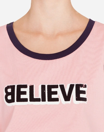 Shop Dolce & Gabbana Jersey Tank Top With Believe Print In Pink