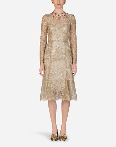 Shop Dolce & Gabbana Lamé Lace Longuette Dress