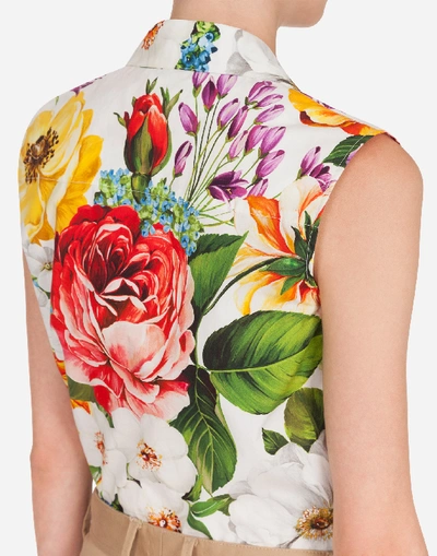 Shop Dolce & Gabbana Sleeveless Poplin Shirt With Mixed Floral Print