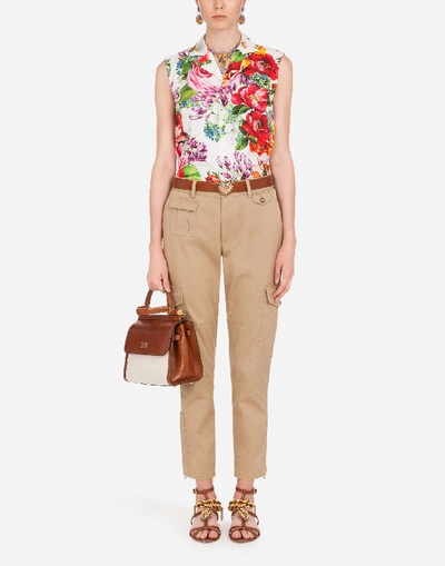 Shop Dolce & Gabbana Sleeveless Poplin Shirt With Mixed Floral Print