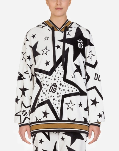 Shop Dolce & Gabbana Millennials Star Print Jersey Hoodie In Cream