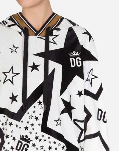 Shop Dolce & Gabbana Millennials Star Print Jersey Hoodie In Cream