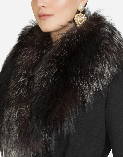 Shop Dolce & Gabbana Long Wool Jacket With Fur Collar