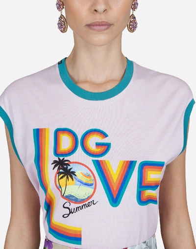 Shop Dolce & Gabbana Jersey T-shirt With Summer Print In Pink