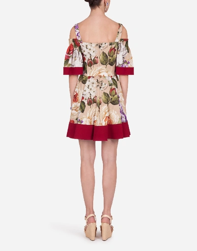 Shop Dolce & Gabbana Short Floral-print Charmeuse Dress In Floral Print