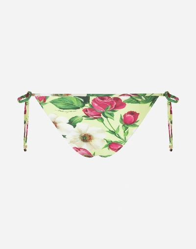 Shop Dolce & Gabbana Bikini Bottoms With String Ties In Small Rose Print In Floral Print