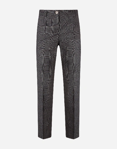 Shop Dolce & Gabbana Low-rise Glen Plaid Pants In Grey