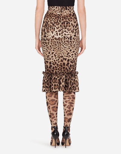 Shop Dolce & Gabbana Leopard-print Charmeuse Midi Skirt