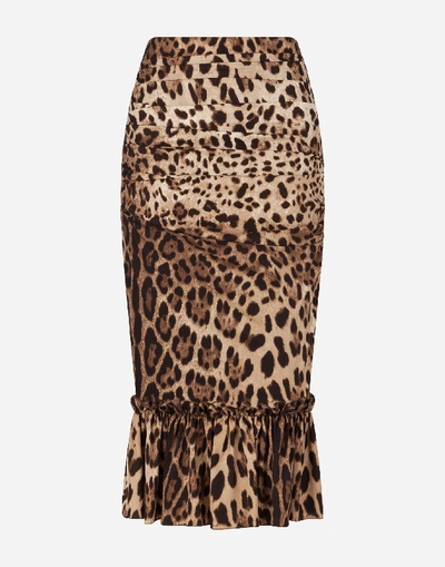 Shop Dolce & Gabbana Leopard-print Charmeuse Midi Skirt