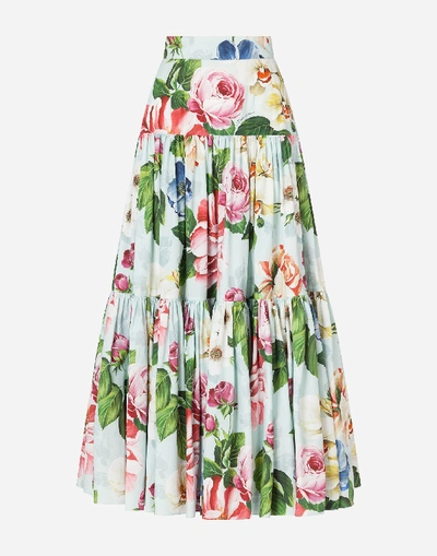 Shop Dolce & Gabbana Floral-print Poplin Midi Skirt In Floral Print
