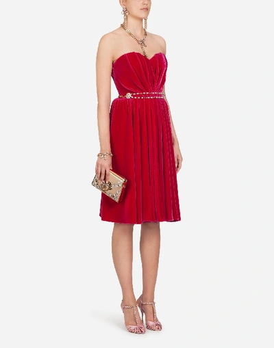Shop Dolce & Gabbana Velvet Midi Dress In Fuchsia