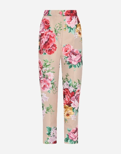 Shop Dolce & Gabbana High-waisted Floral Jacquard Pants In Floral Print