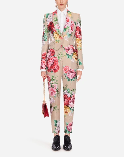 Shop Dolce & Gabbana High-waisted Floral Jacquard Pants In Floral Print