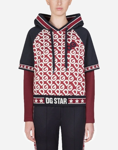Shop Dolce & Gabbana Short Jersey Hoodie With Dg Logo Print In Multicolor