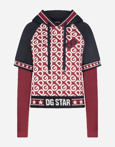 Shop Dolce & Gabbana Short Jersey Hoodie With Dg Logo Print In Multicolor