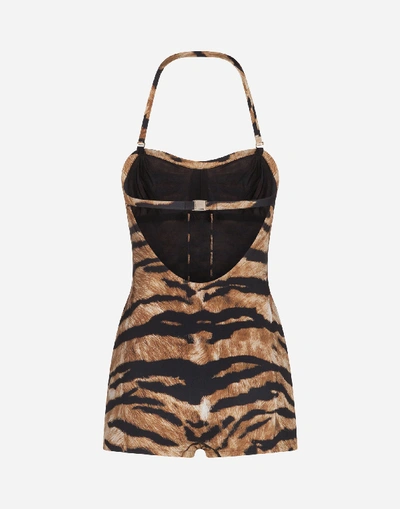 Shop Dolce & Gabbana One-piece Swimsuit With Tiger Print In Animal Print