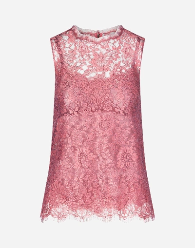 Shop Dolce & Gabbana Chantilly Lamé Lace Top In Fuchsia