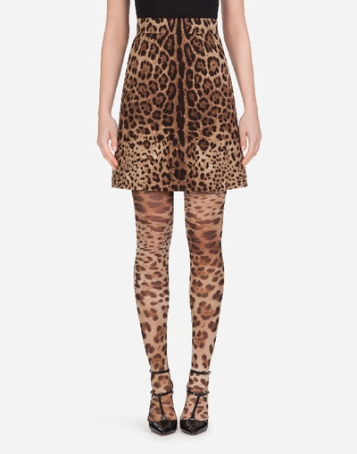 Shop Dolce & Gabbana Short Skirt In Leopard-print Double Crepe In Leo Print