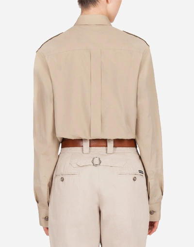 Shop Dolce & Gabbana Oversize Poplin Safari Shirt In Beige