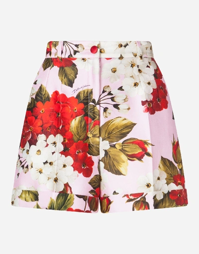 Shop Dolce & Gabbana High-waisted Shorts In Geranium-print Mikado In Floral Print