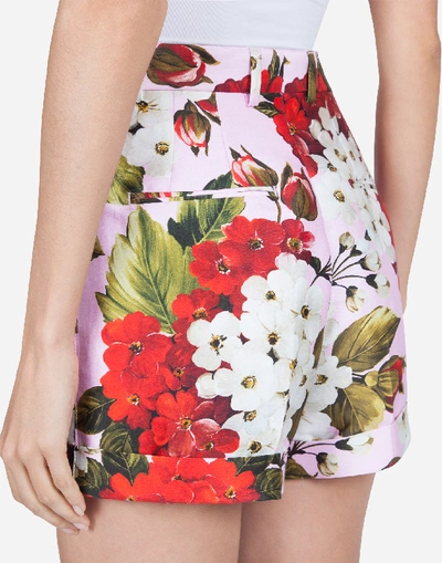 Shop Dolce & Gabbana High-waisted Shorts In Geranium-print Mikado In Floral Print