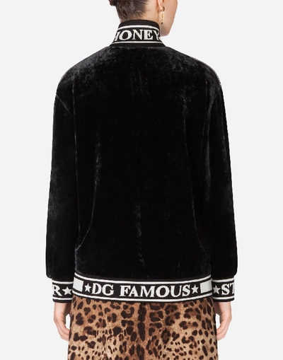 Shop Dolce & Gabbana Zip-up Sweatshirt In Fluid Velvet In Black