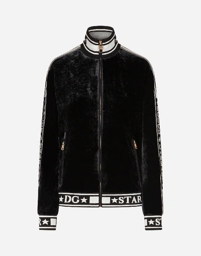 Shop Dolce & Gabbana Zip-up Sweatshirt In Fluid Velvet In Black